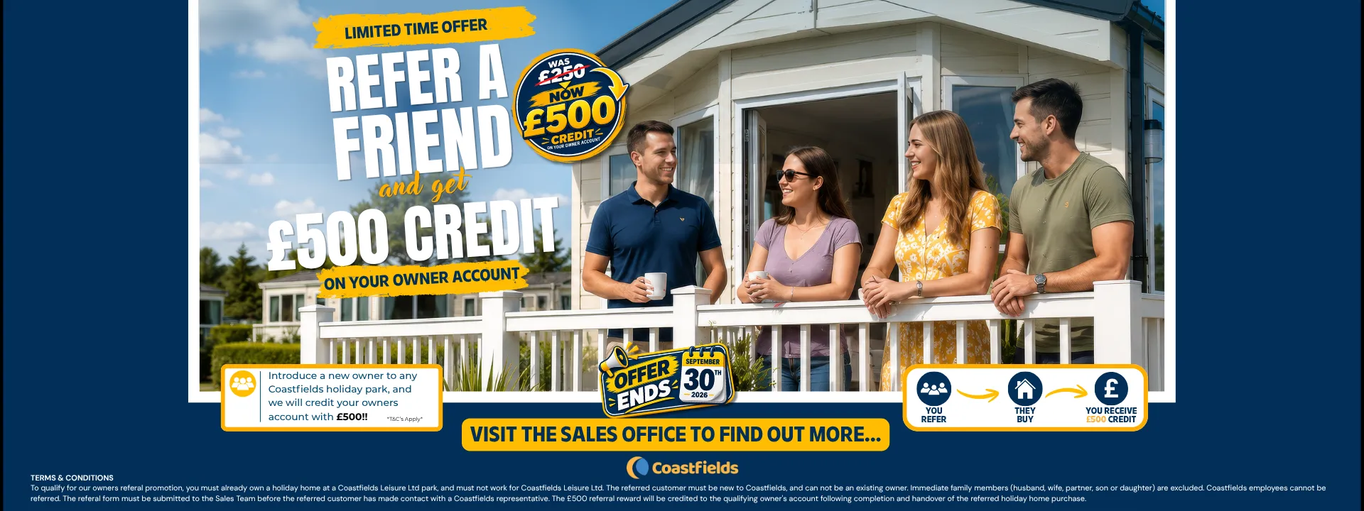 Coastfields Refer a Friend offer – receive £500 owner account credit