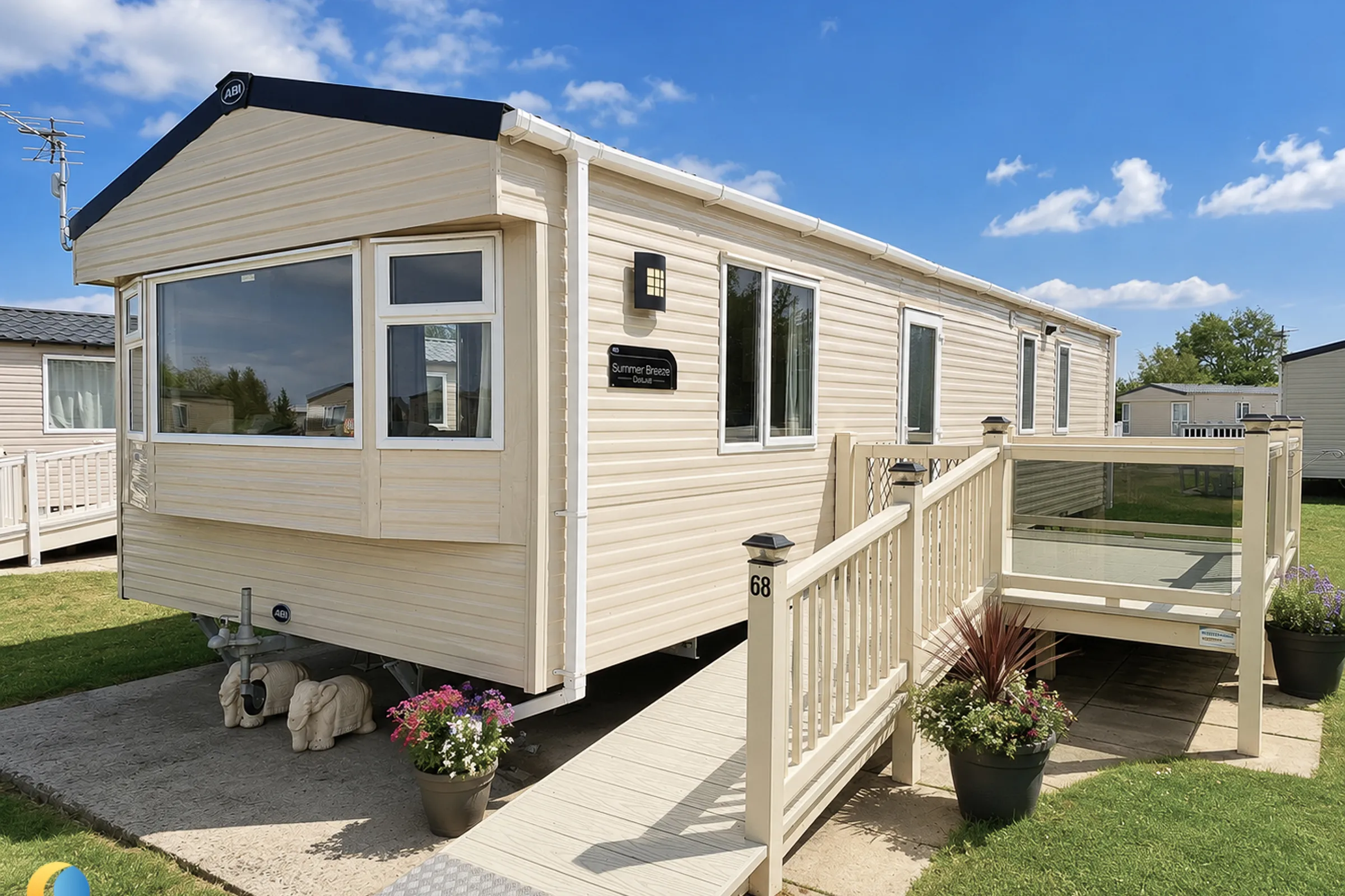 Coastfields 2018 ABI Summerbreeze exterior with decking at The Grange Leisure Park near Mablethorpe