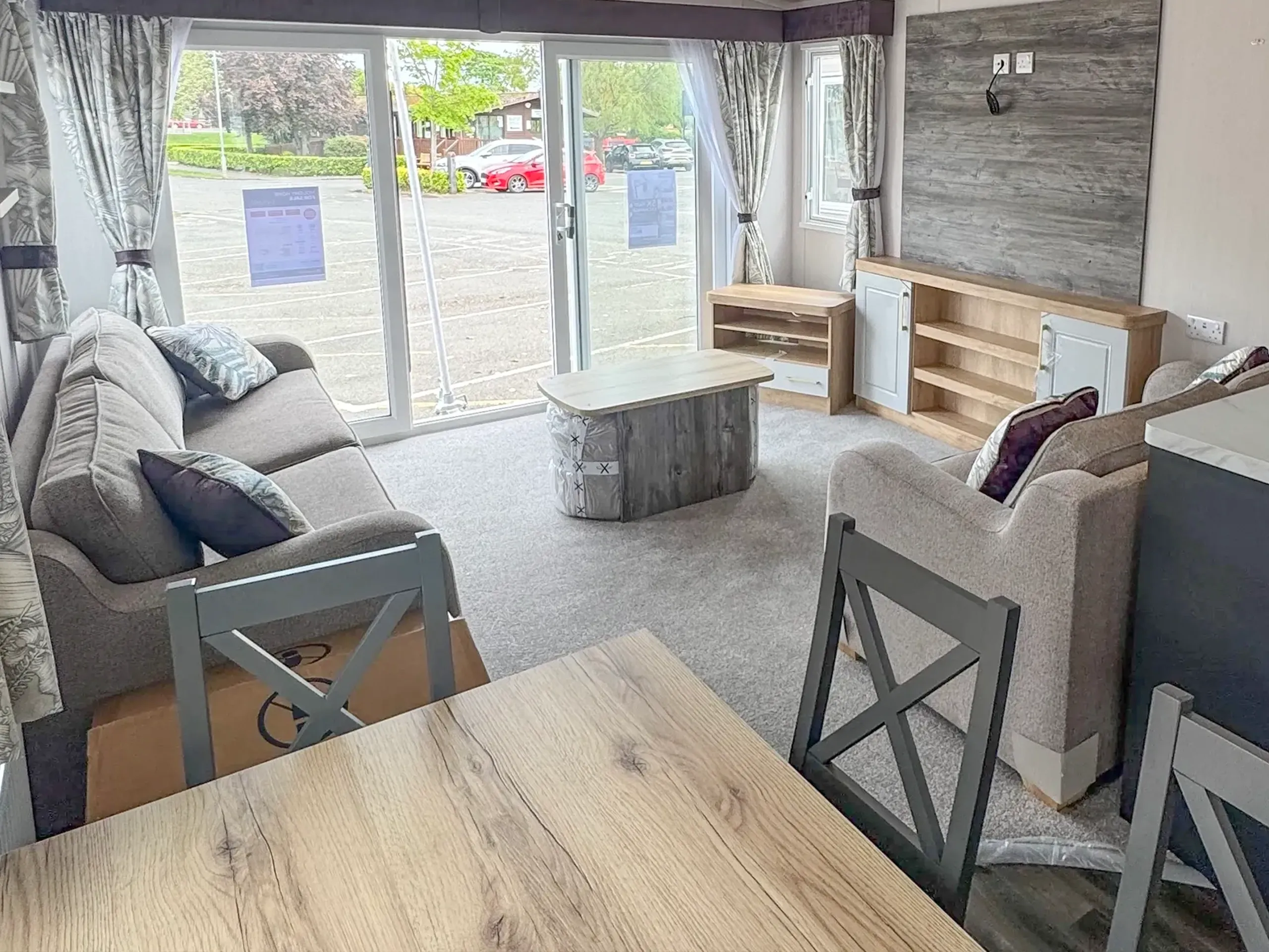 Lounge seating area in the 2026 Swift Bordeaux holiday home