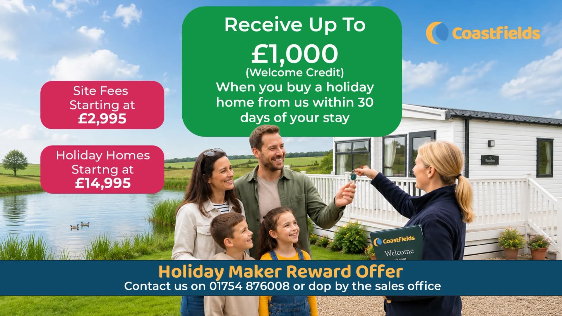 Coastfields Reward offer for buying a holiday home when on holiday at the park