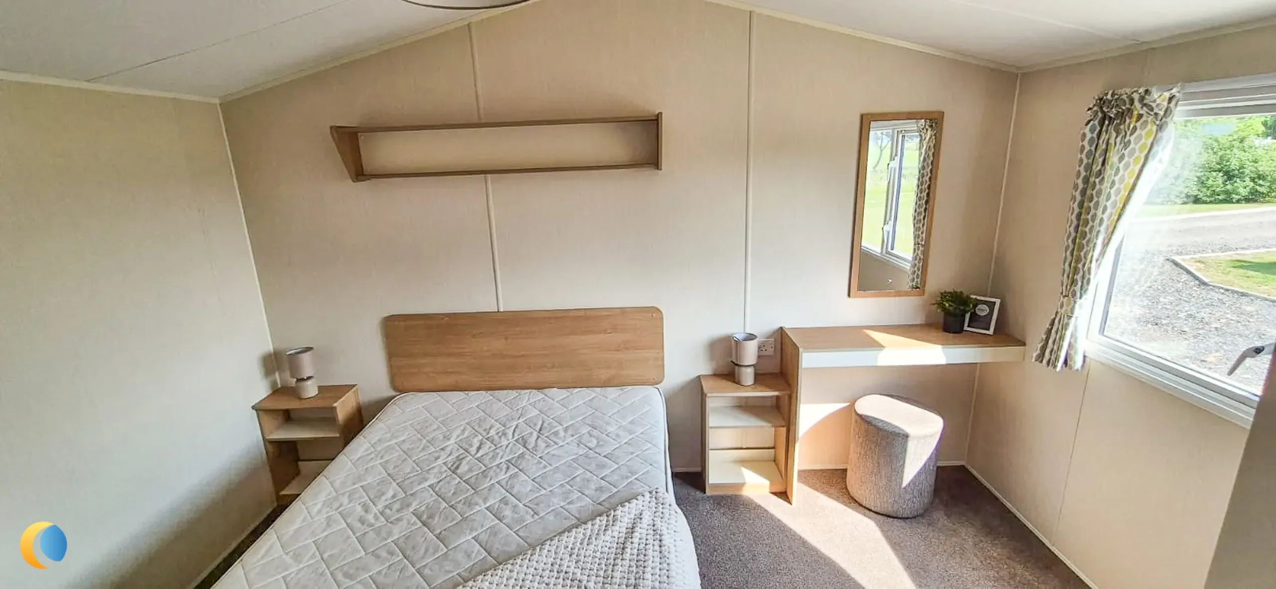 Coastfields 2018 Willerby Mistral master bedroom with double bed and storage
