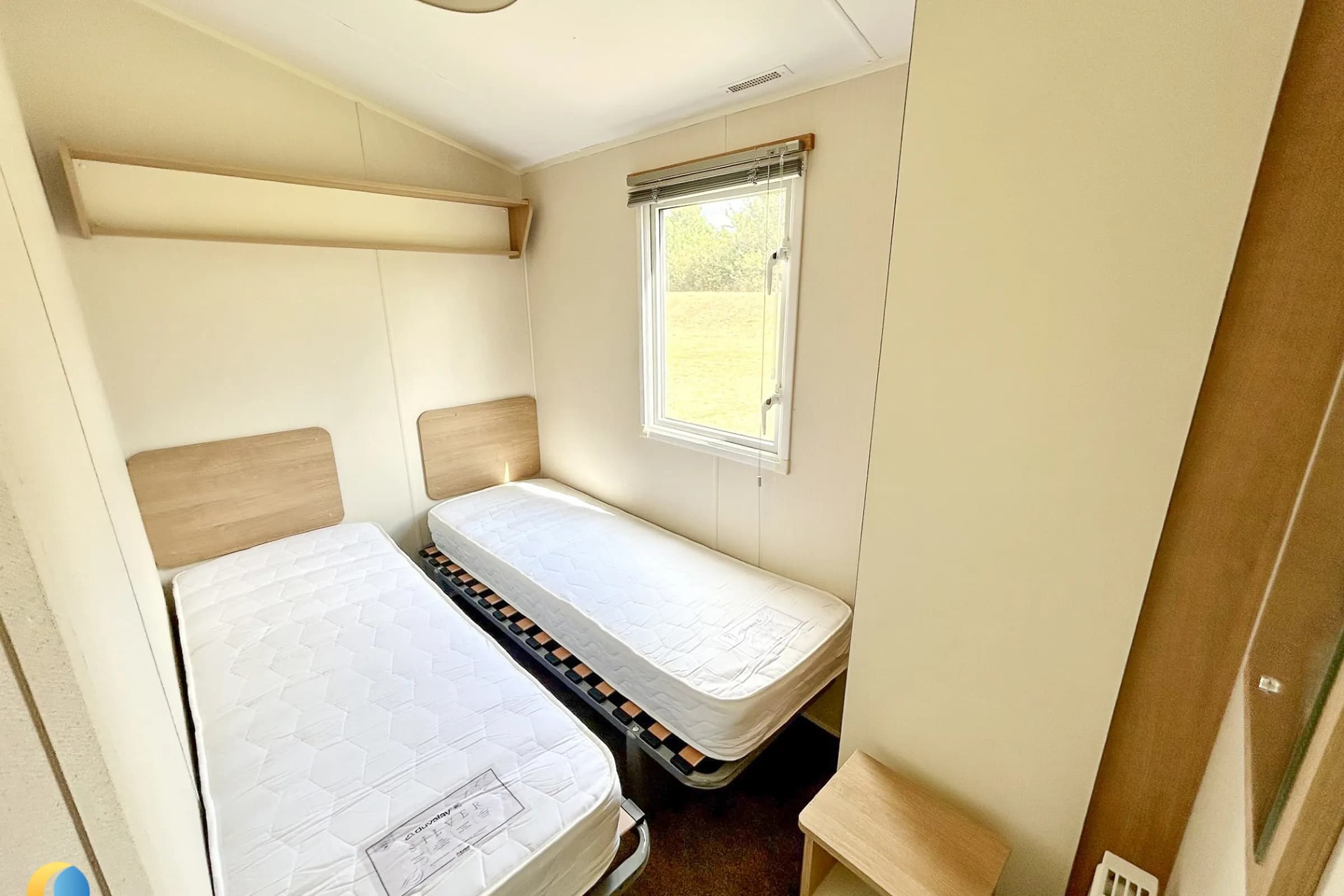 Coastfields 2018 Willerby Mistral second twin bedroom with overhead storage