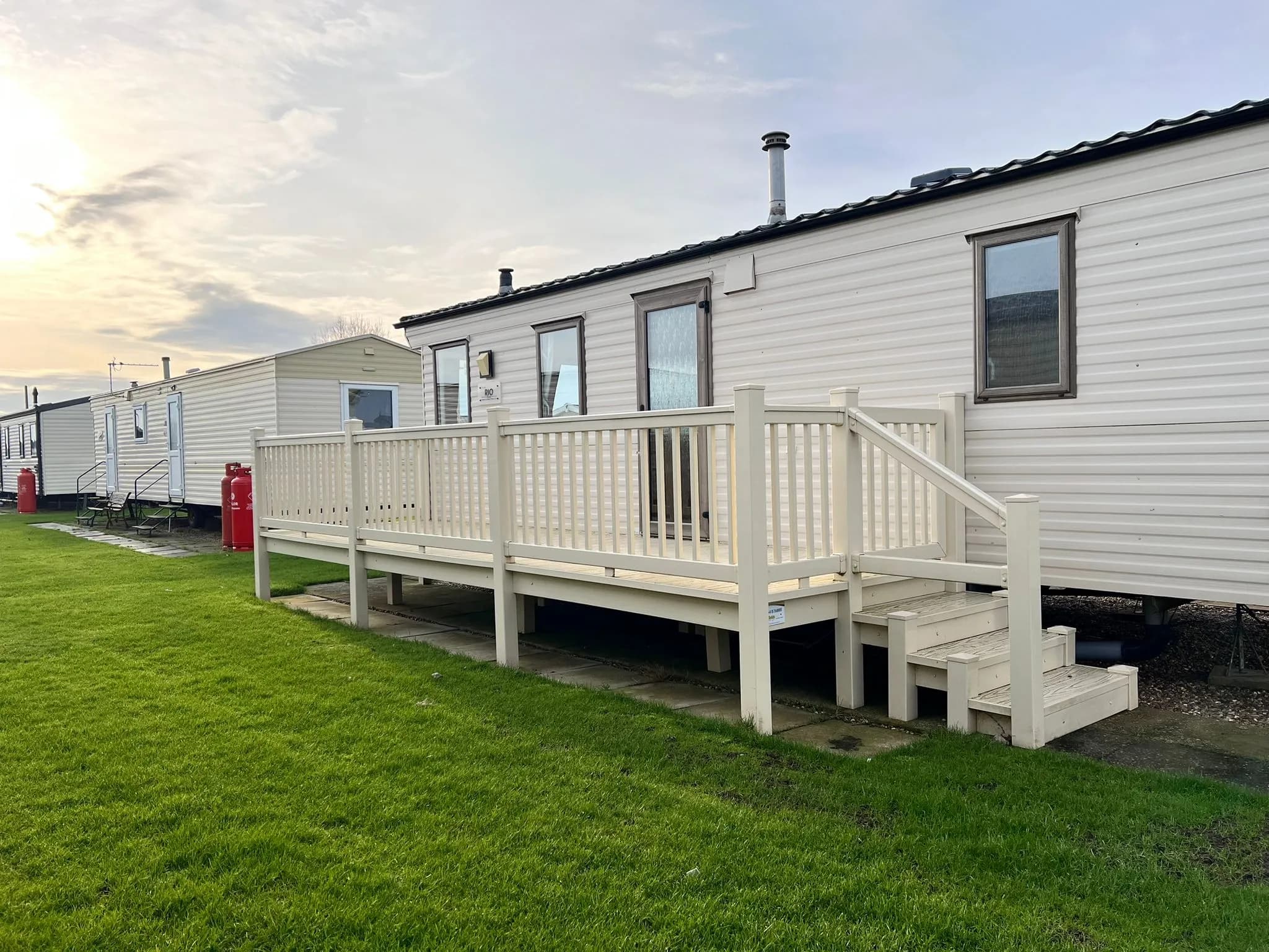 2012 Willerby Rio Gold static caravan for sale at Coastfields Holiday Village in Ingoldmells with decking
