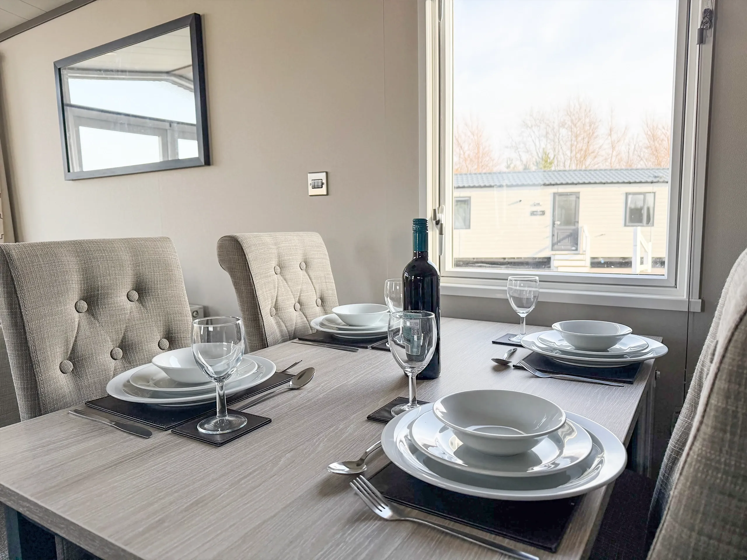 Stylish dining area inside the 2023 Victory Lakewood Lodge