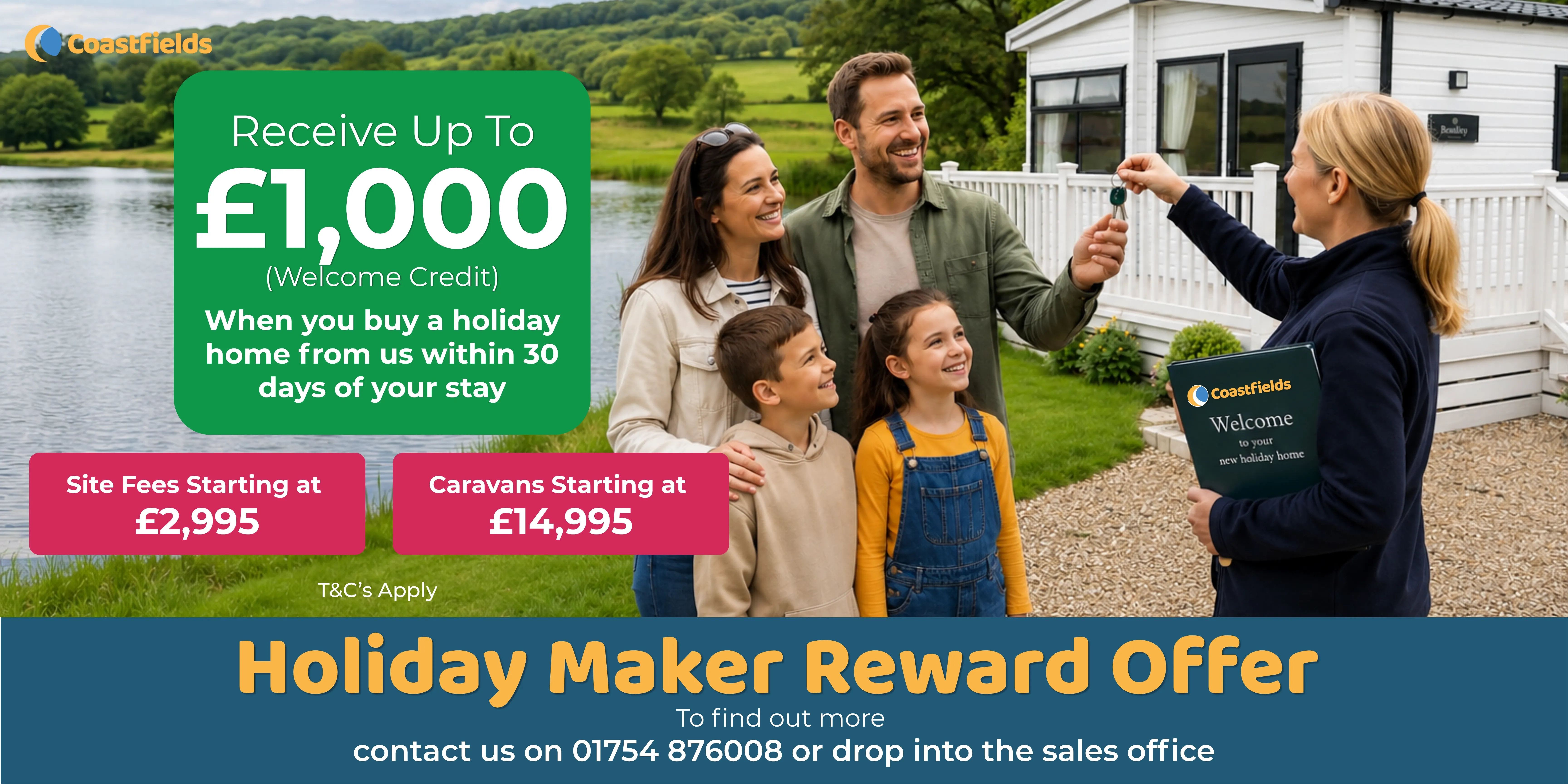Coastfields Reward offer for buying a holiday home when on stay at one of the parks