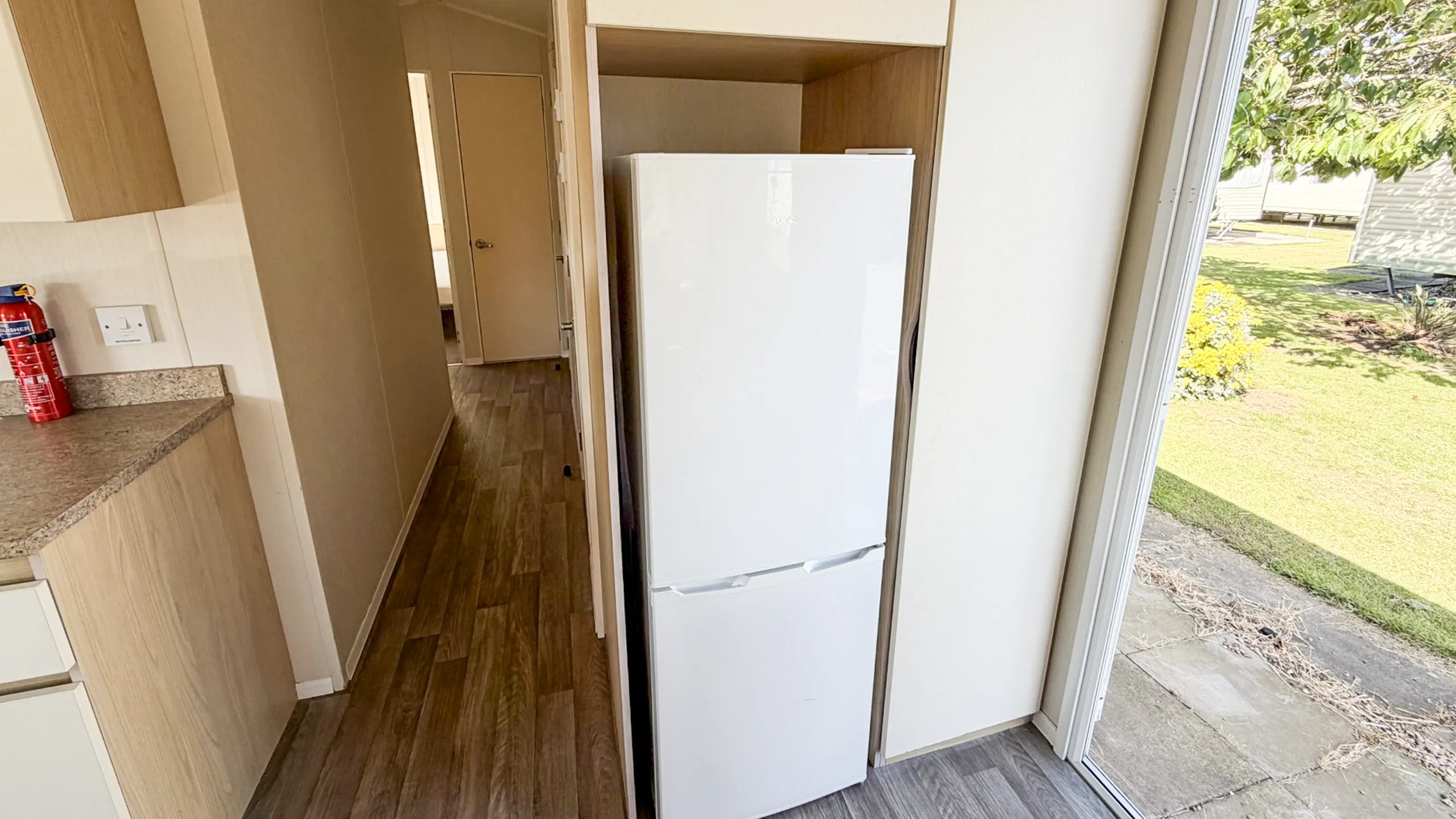 Modern fridge n in the 2015 Willerby Aurora static caravan.
