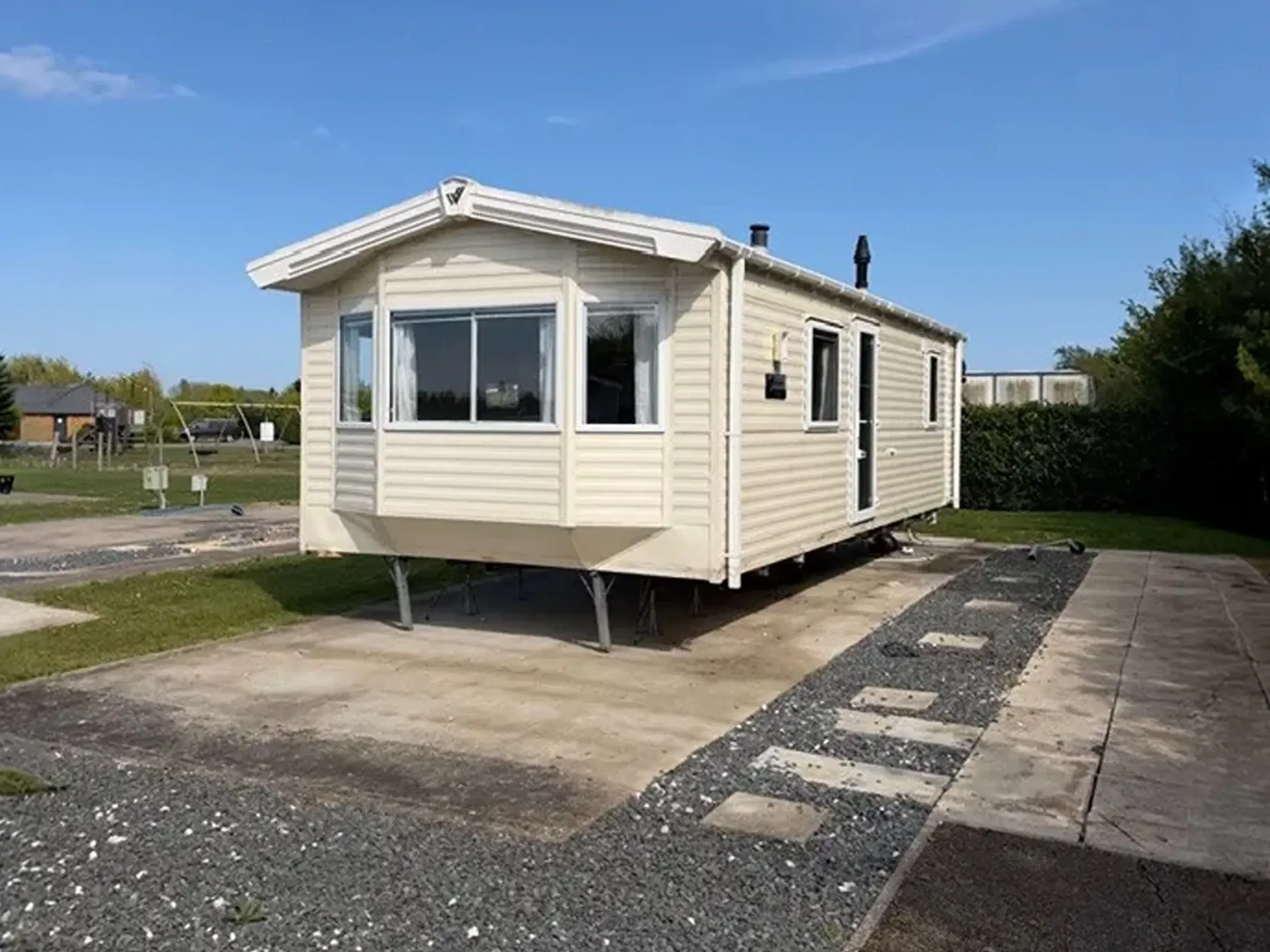 Exterior front view of the 2018 Willerby Rio Gold at Skegness Fields Holiday Park