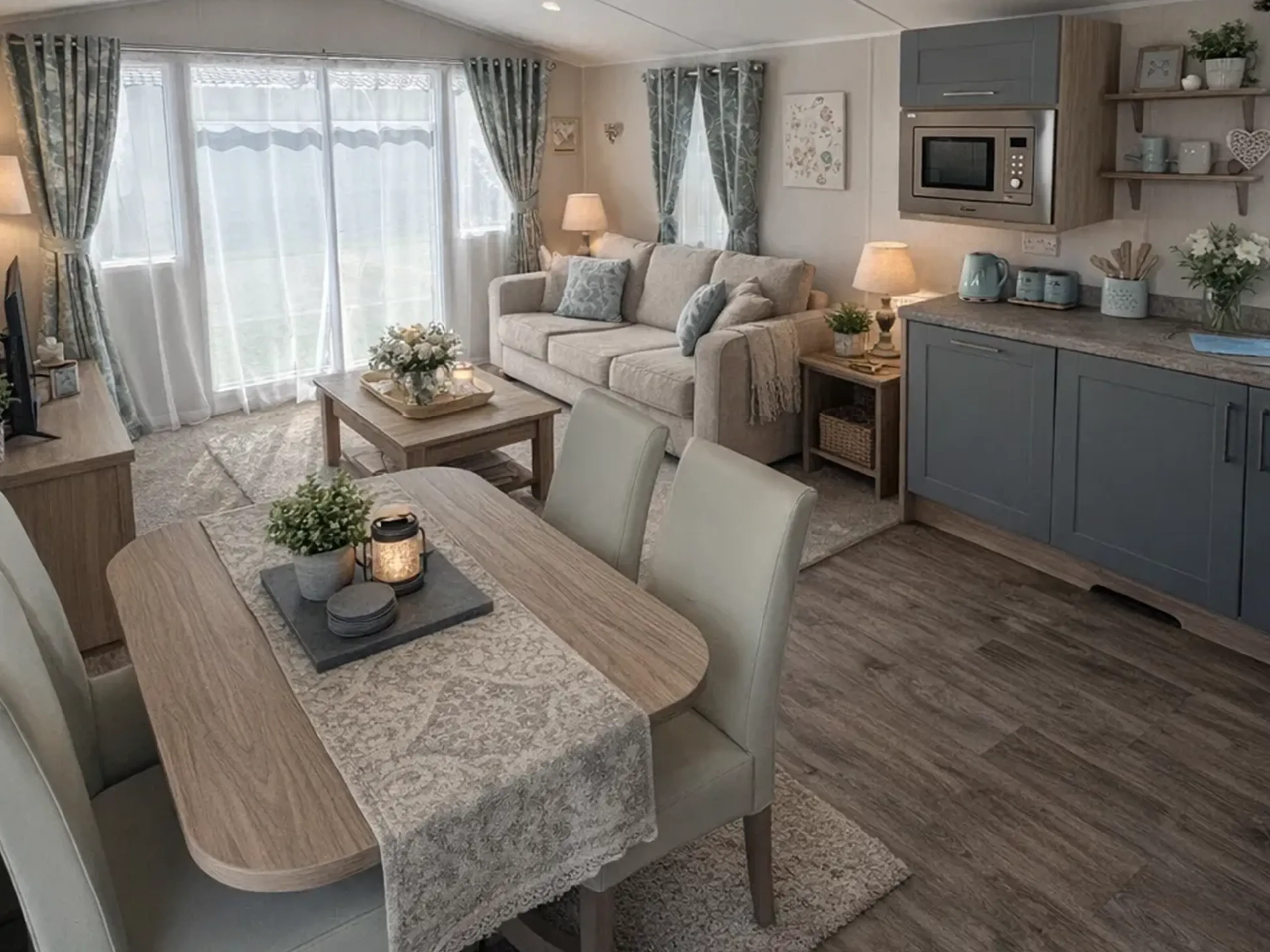 Bright open-plan lounge inside the 2022 Willerby Malton holiday home.