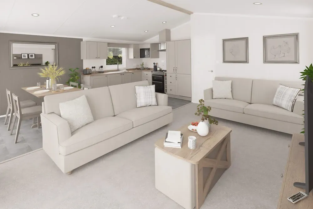 Luxury open-plan lounge in the 2025 Swift Montreal Lodge