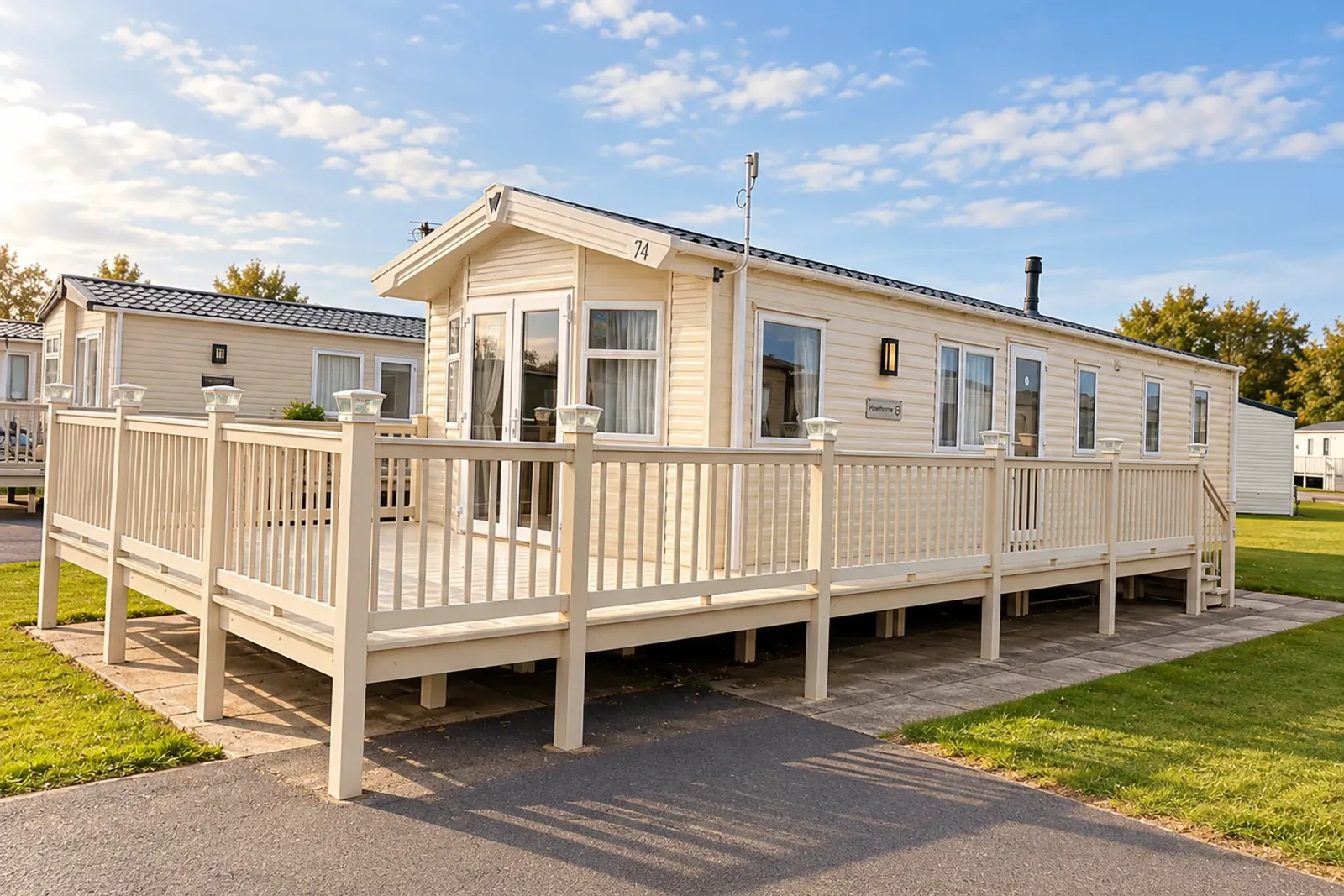 2016 Willerby Brockenhurst Coastfields exterior with extensive wraparound decking