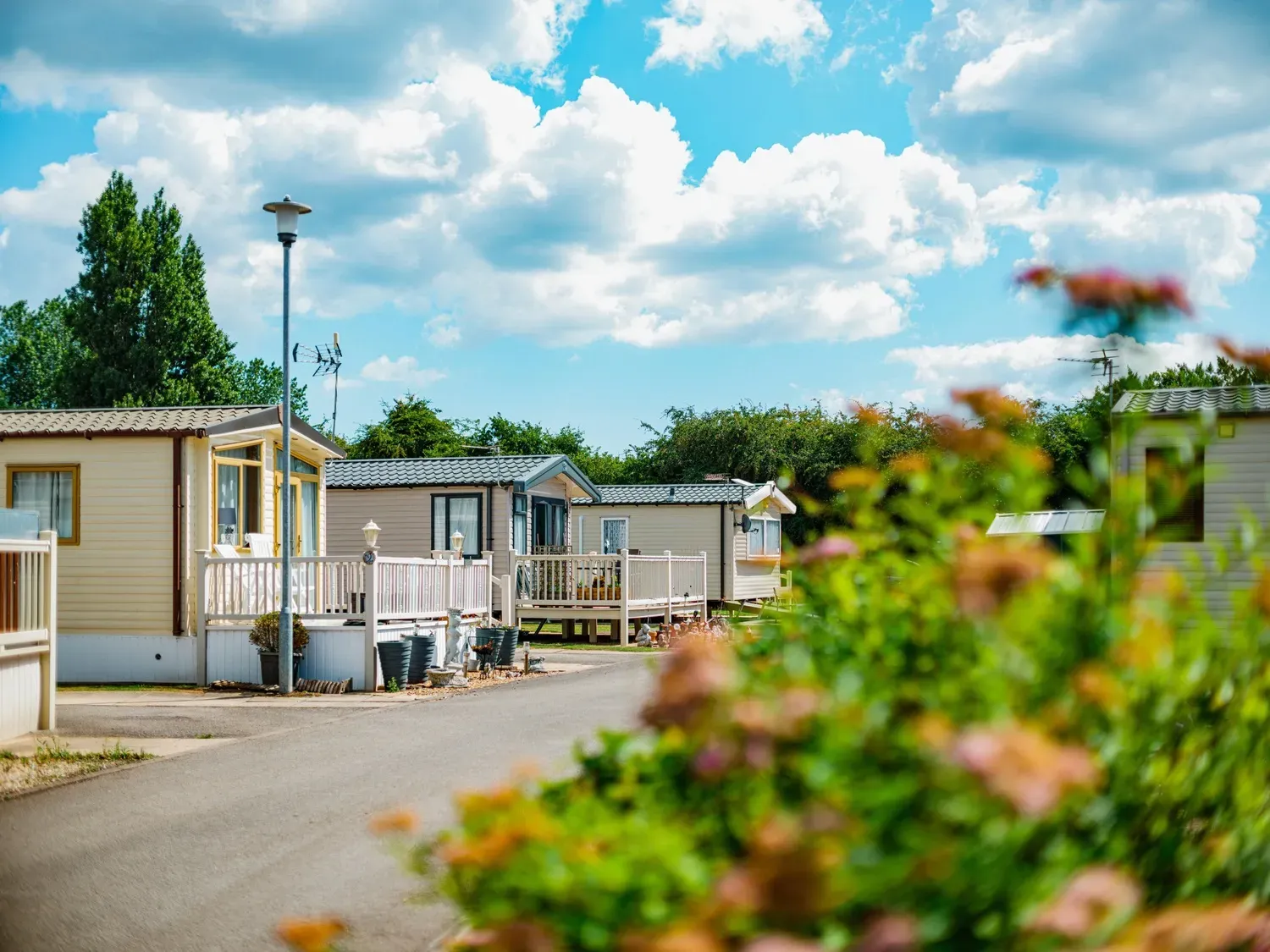Roach Farm Row of Caravans Amidst Greenery Cinematic View 2