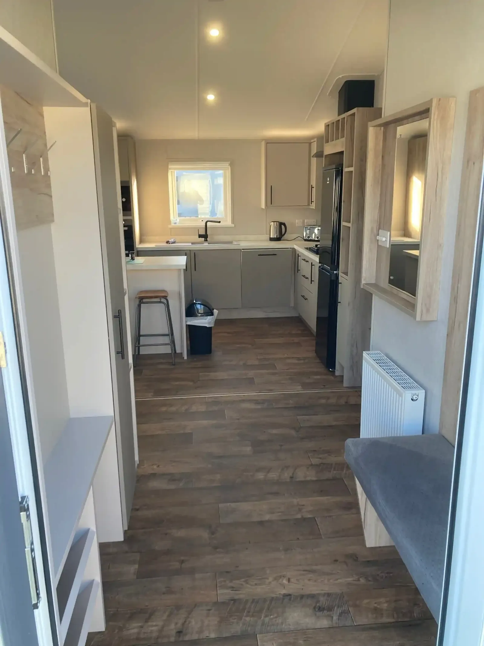 Entrance hall with bench seating and storage in the 2023 Willerby Mapleton Lodge
