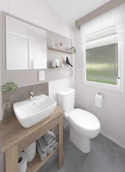 Jack-and-Jill bathroom in the 2025 Swift Montreal Lodge