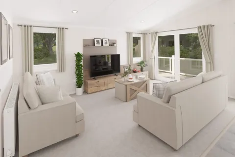 Open-plan living and dining area in the 2025 Swift Montreal Lodge