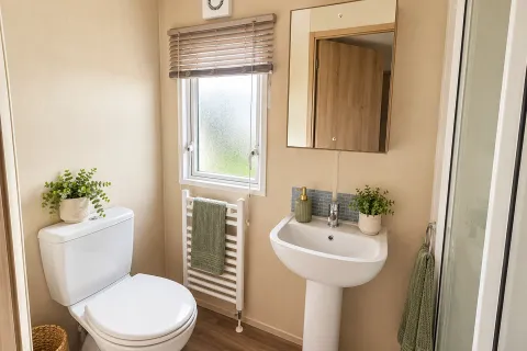2016 ABI Sunset Coastfields shower room with WC, washbasin and heated towel rail