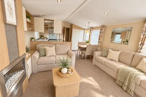 2016 Willerby Brockenhurst Coastfields open-plan kitchen overlooking the lounge