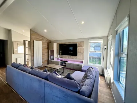 Luxury lounge with media wall in the 2021 Willerby Mapleton lodge