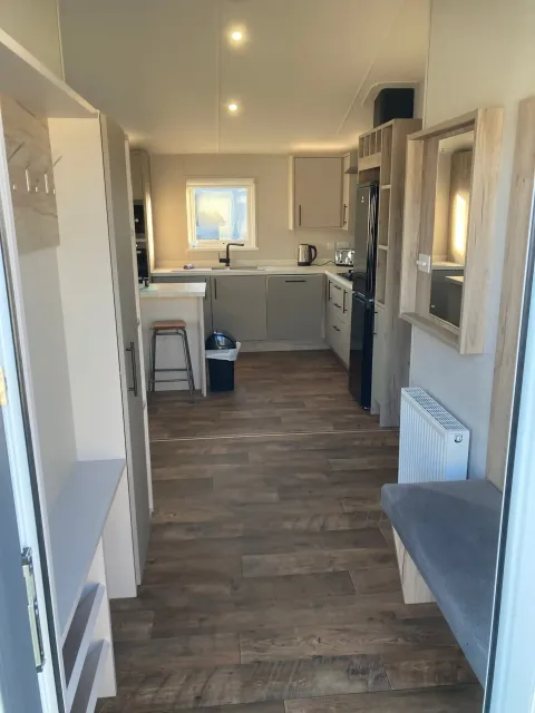 Entrance hall with bench seating and storage in the 2023 Willerby Mapleton Lodge
