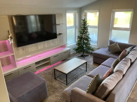 Luxury lounge with media wall in the 2023 Willerby Mapleton Lodge