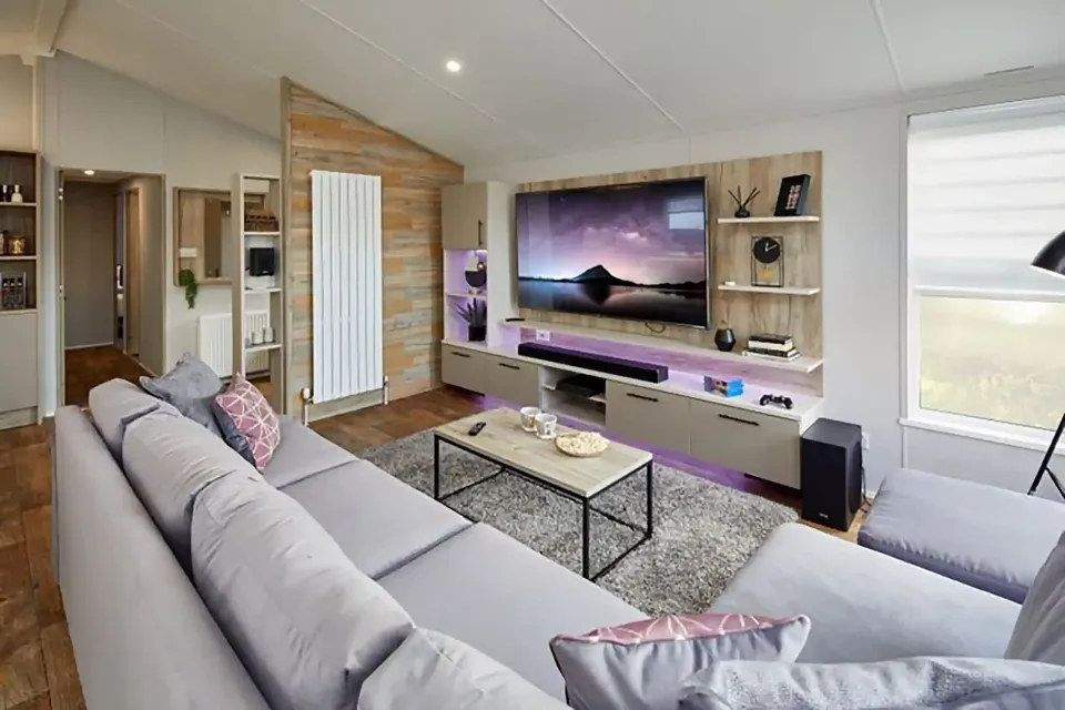 Luxury lounge with media wall in the 2023 Willerby Mapleton Lodge