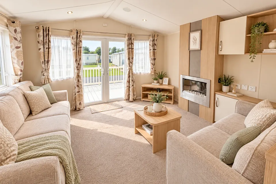 2016 Willerby Brockenhurst Coastfields lounge with freestanding sofas and dining area