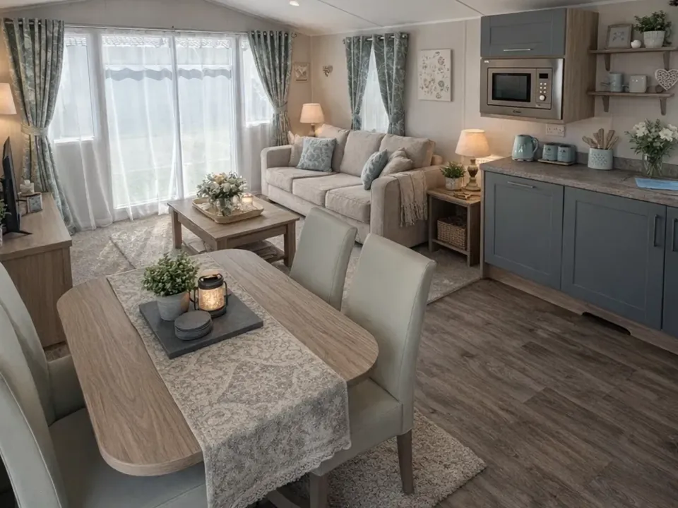 Bright open-plan lounge inside the 2022 Willerby Malton holiday home.